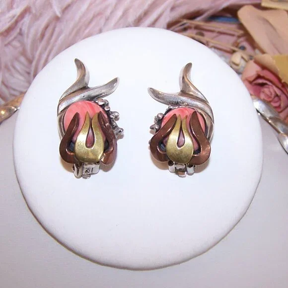 Made in Mexico Mexican 950 Silver and Pink Rhodochrosite Necklace/Clip Earrings - Picture 10 of 13